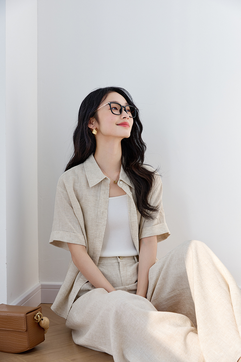 Trendy Relaxed Short-Sleeve Top with High-Waist Wide-Leg Pants Set