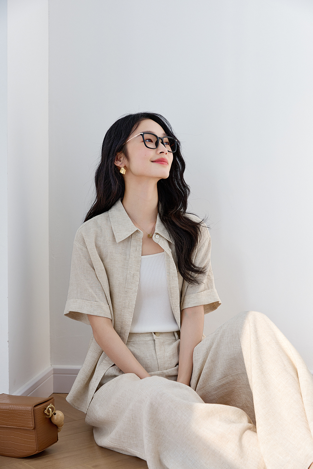 Trendy Relaxed Short-Sleeve Top with High-Waist Wide-Leg Pants Set