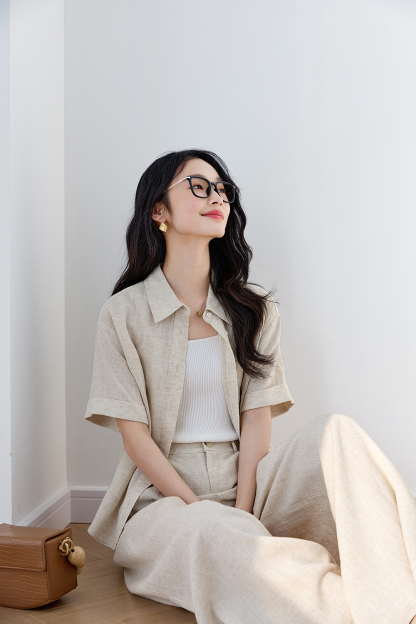 Trendy Relaxed Short-Sleeve Top with High-Waist Wide-Leg Pants Set
