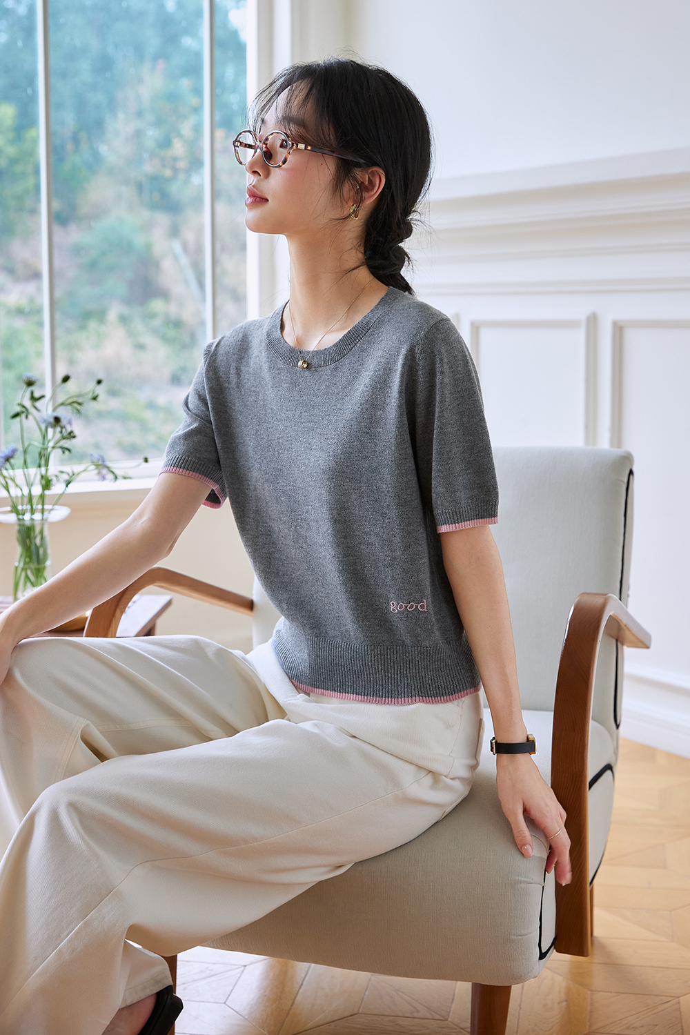 Cropped Knit Tee �C Effortlessly Slimming-VIMLYSTORE