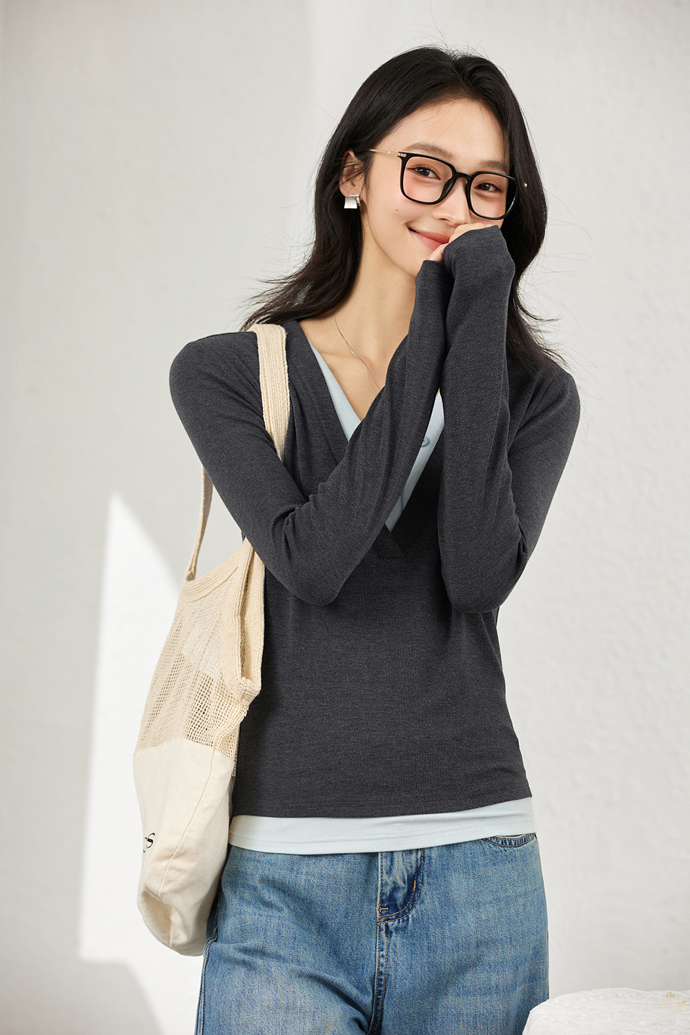 False Two-piece Designer Slim-fit Layering Long Sleeve T-shirt-VIMLYSTORE