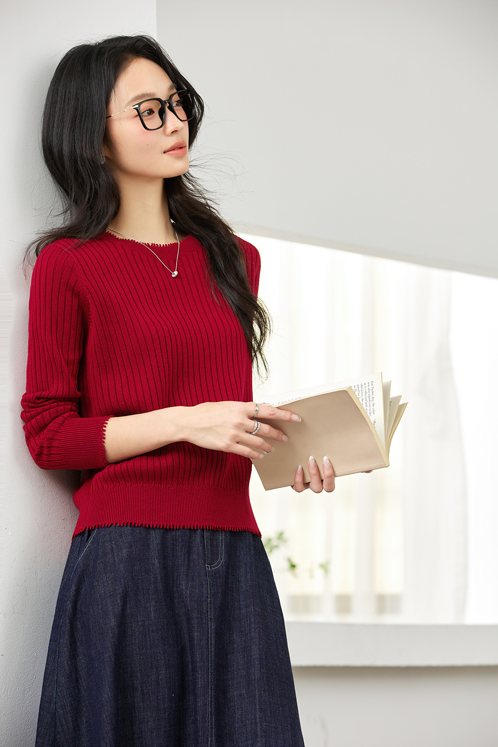 Ribbed Wool Blend Loose Round Neck Knitted Top-VIMLYSTORE