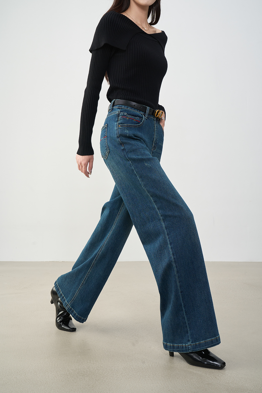 Retro denim blue slim jeans-VIMLYSTORE