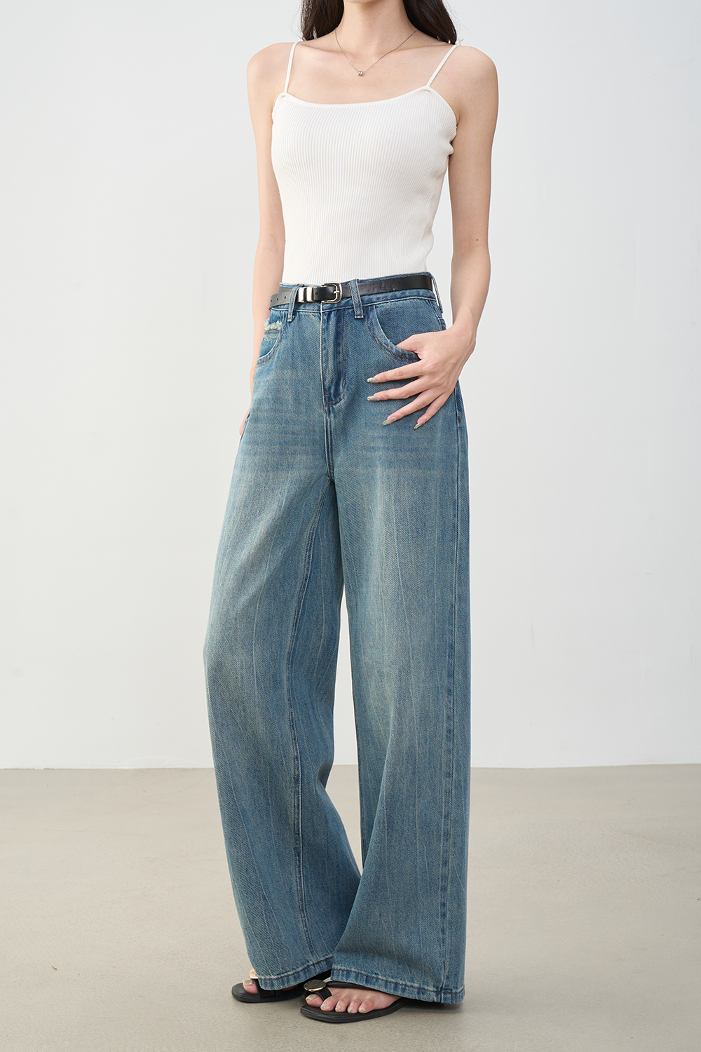 Blue Distressed Detail Slimming Jeans-VIMLYSTORE