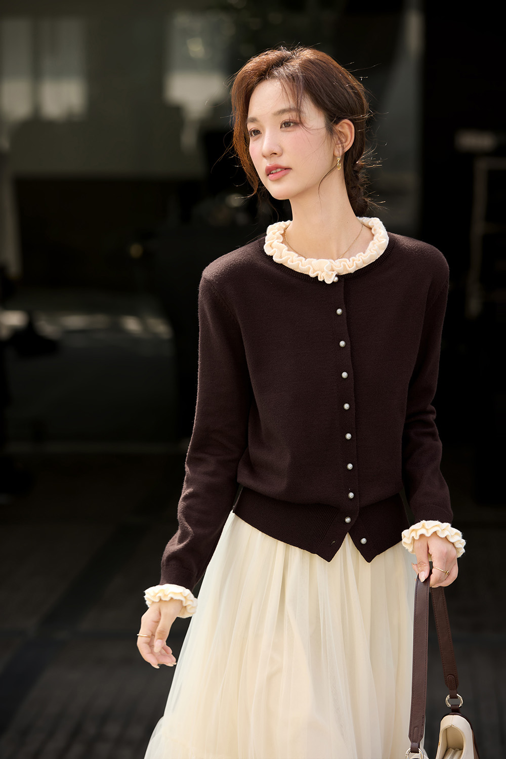 Ruffle Round Neck Sweater