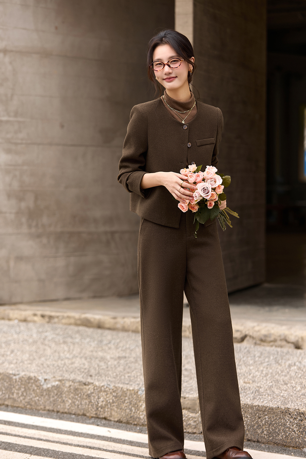 Coffee-colored vintage elegant suit