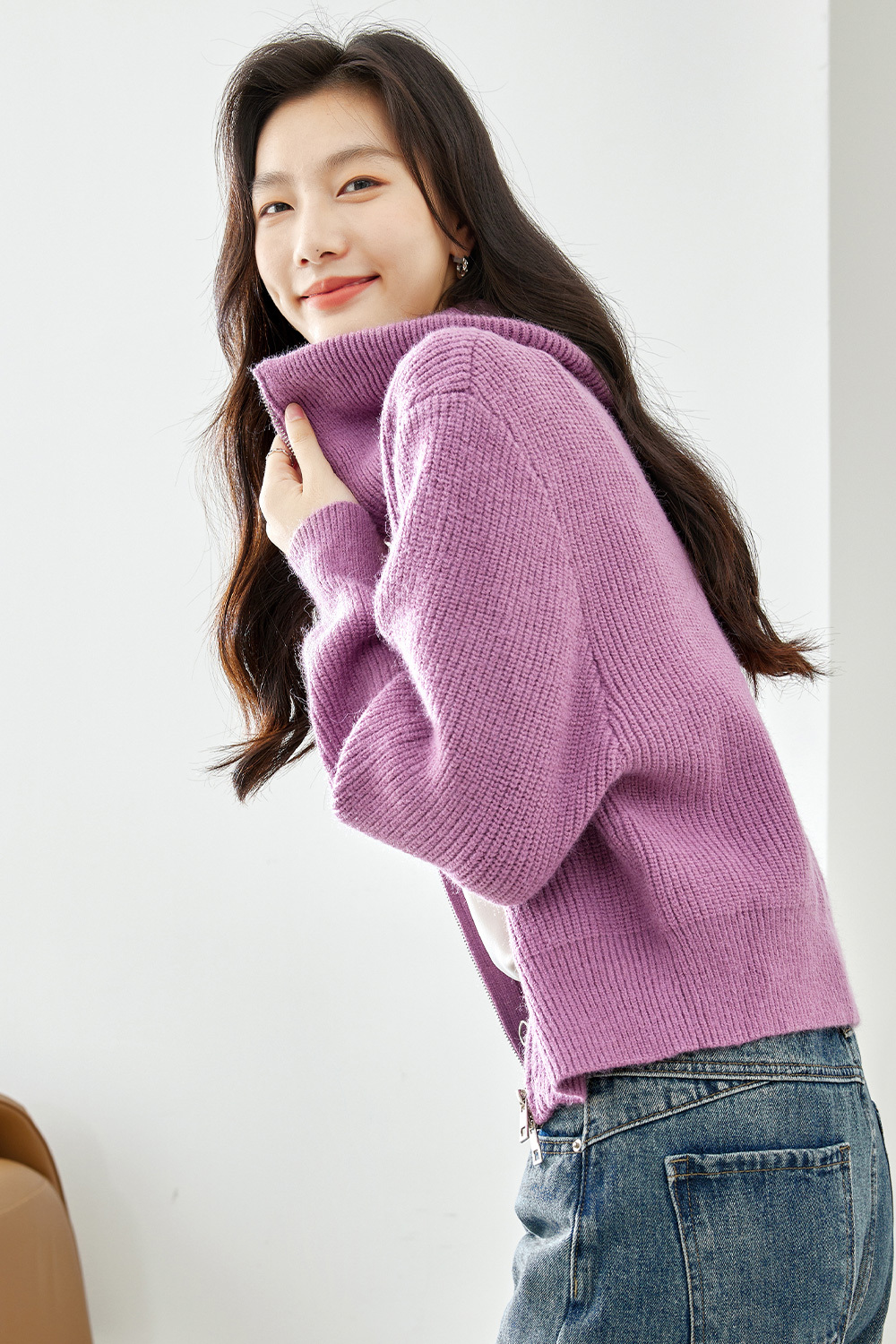 Metal zipper knit cardigan