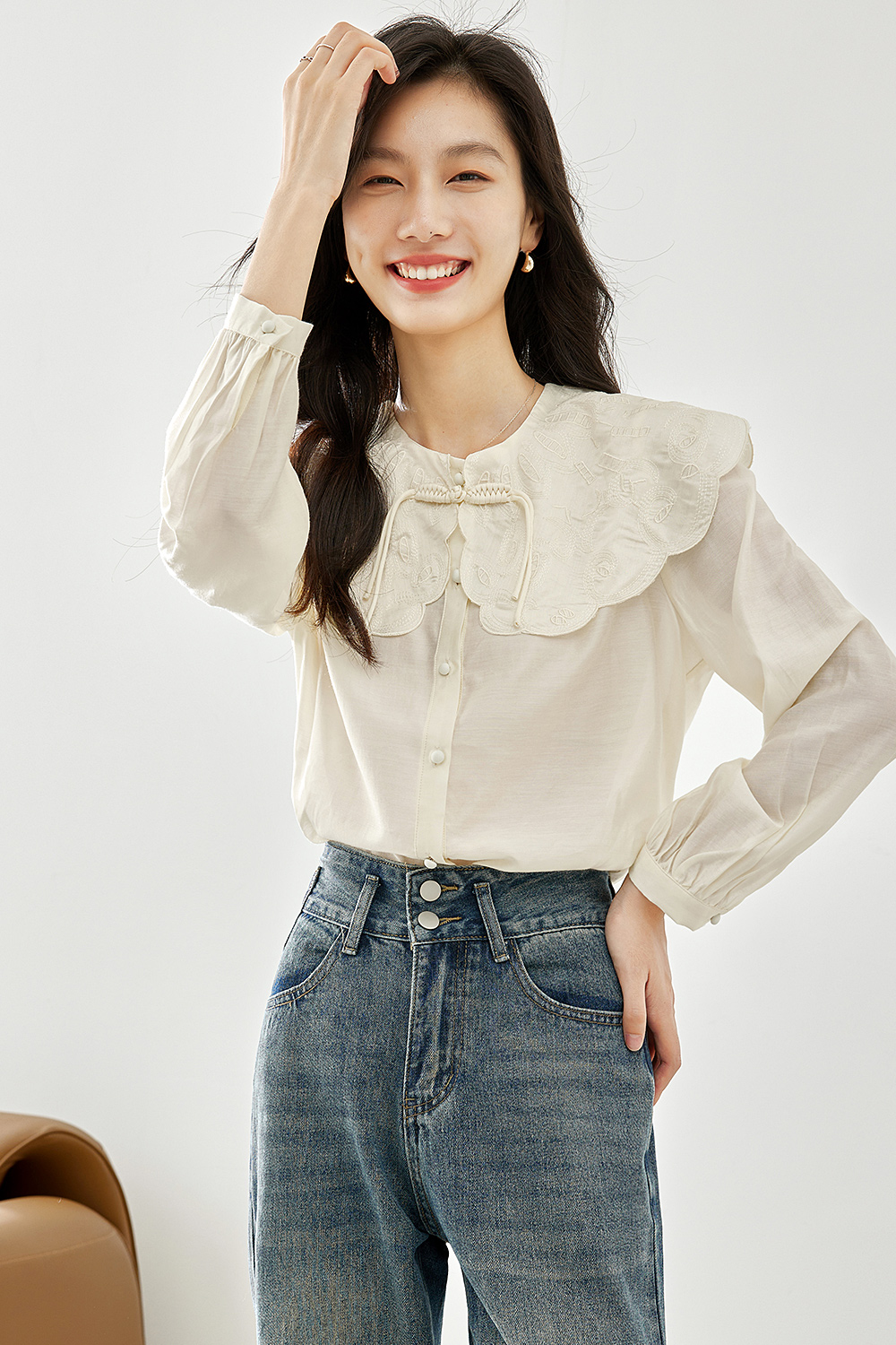 Doll collar traditional-style shirt-VIMLYSTORE