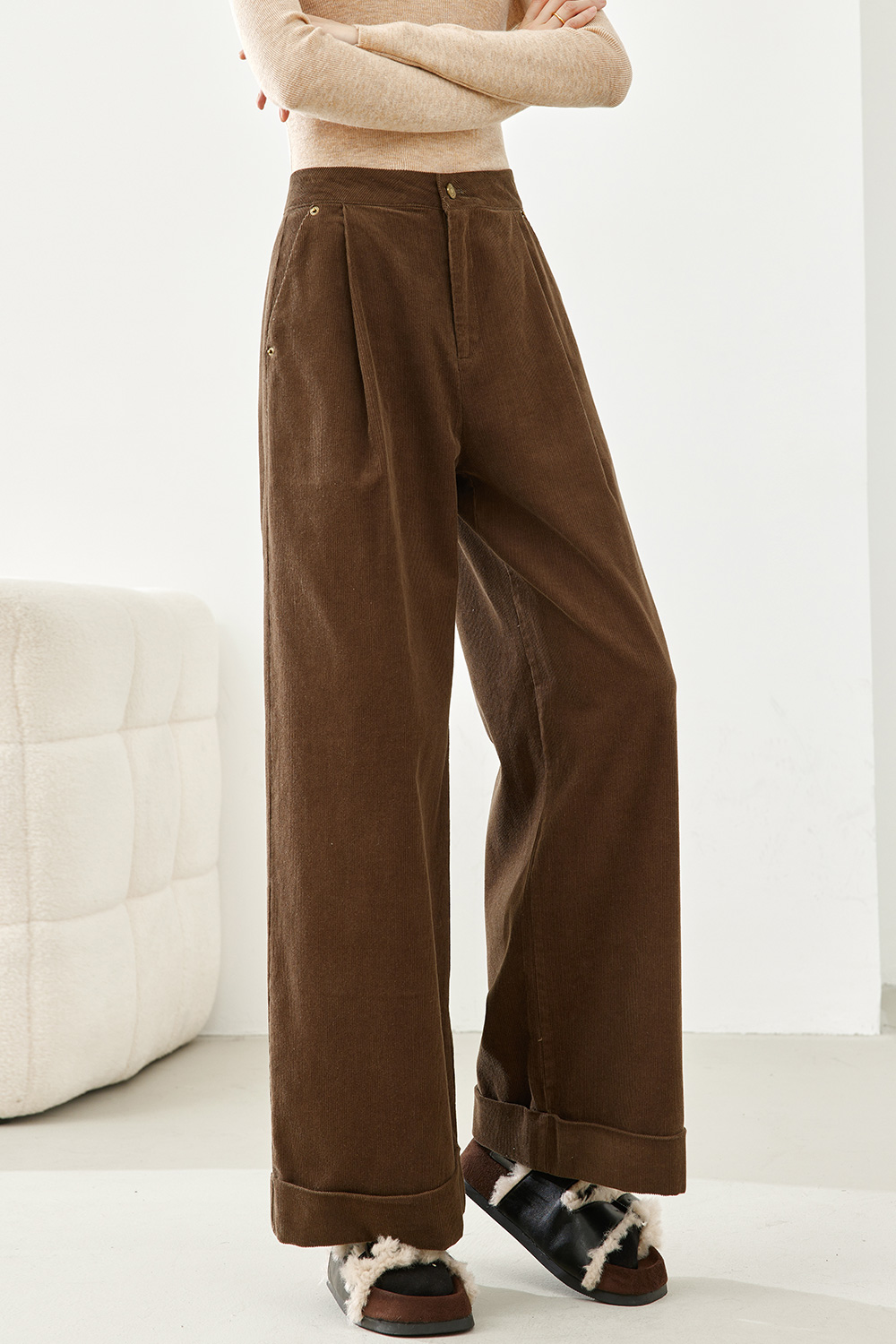 Corduroy wide-leg pants-VIMLYSTORE
