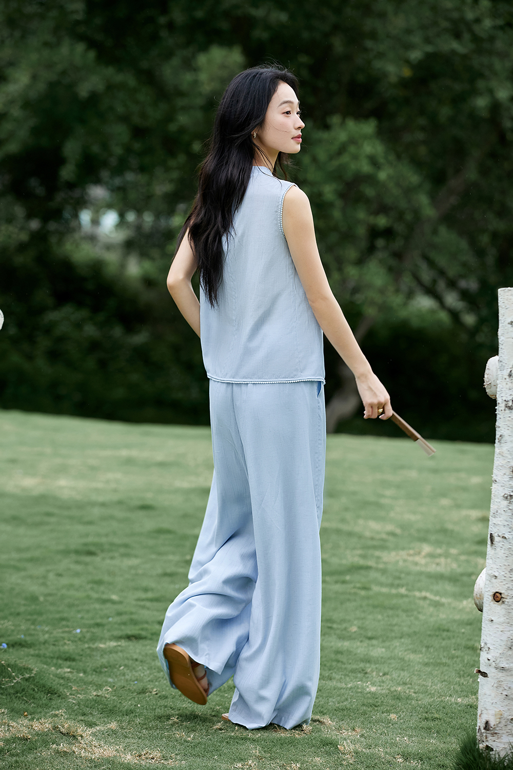 Modern-Chinese Stand-Collar Top & Slimming Wide-Leg Pants Set-VIMLYSTORE