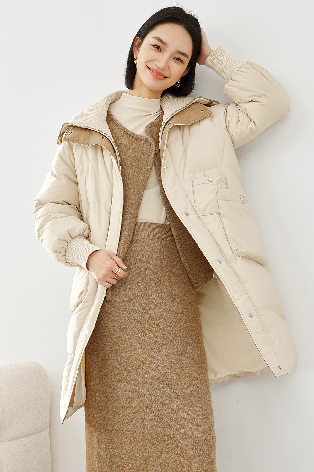 Fake two pieces patchwork down jacket