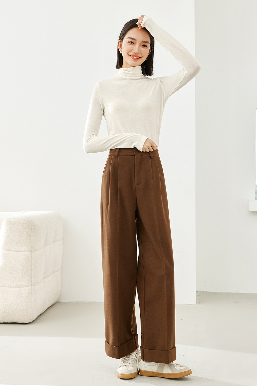 Solid color wide leg pants