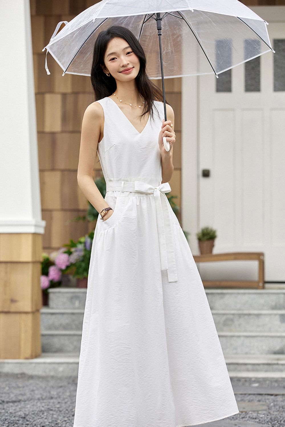 French Elegant V-neck Sleeveless Pleated Dress