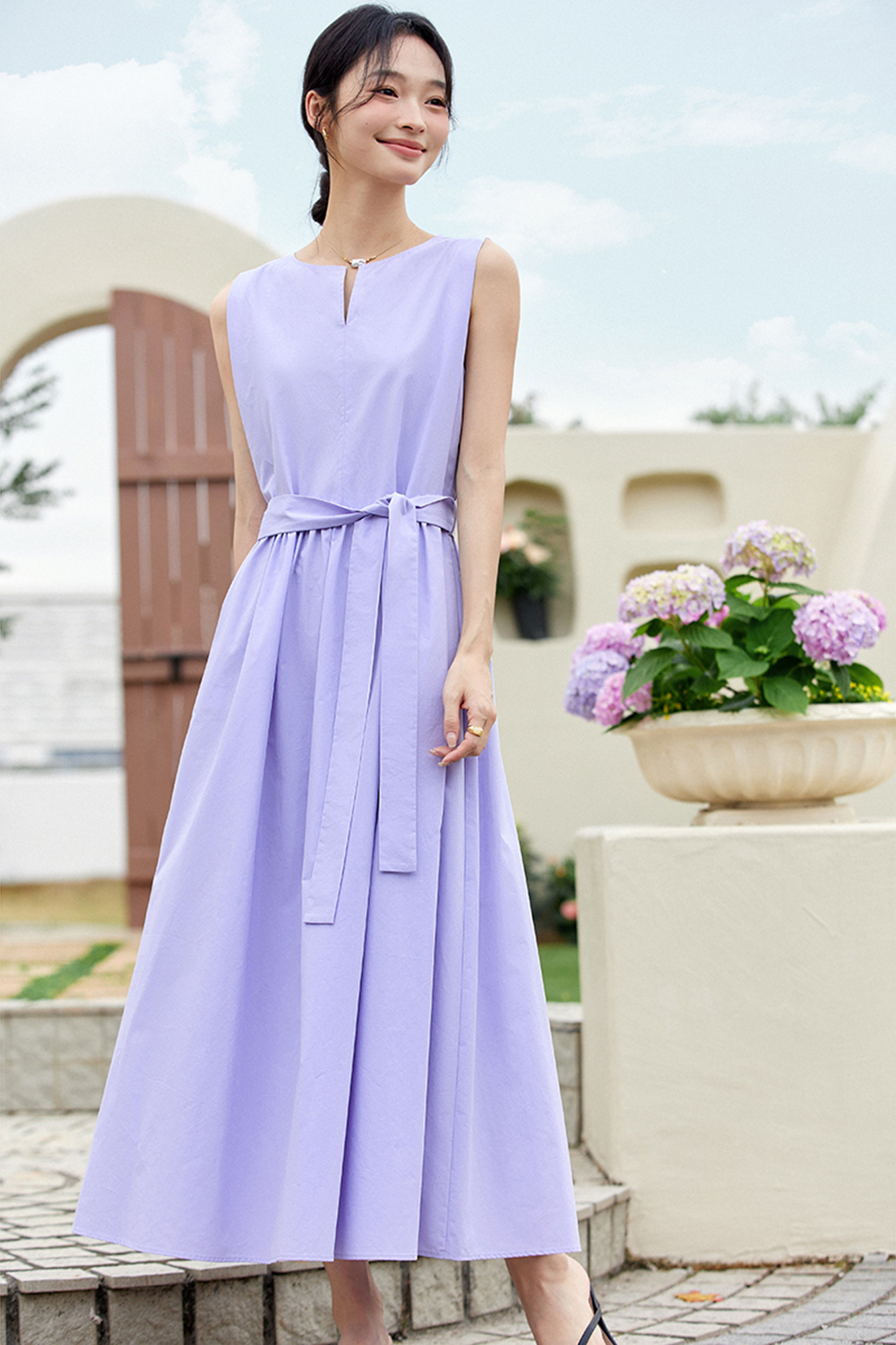 100% Cotton Premium Waist-cinching Sleeveless Maxi Dress-VIMLYSTORE