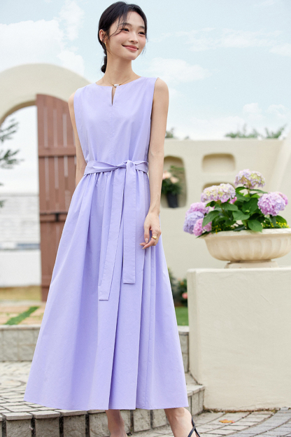 100% Cotton Premium Waist-cinching Sleeveless Maxi Dress-VIMLYSTORE