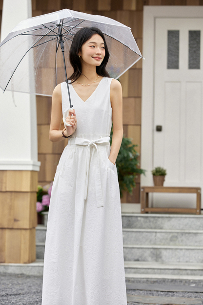French Elegant V-neck Sleeveless Pleated Dress-VIMLYSTORE
