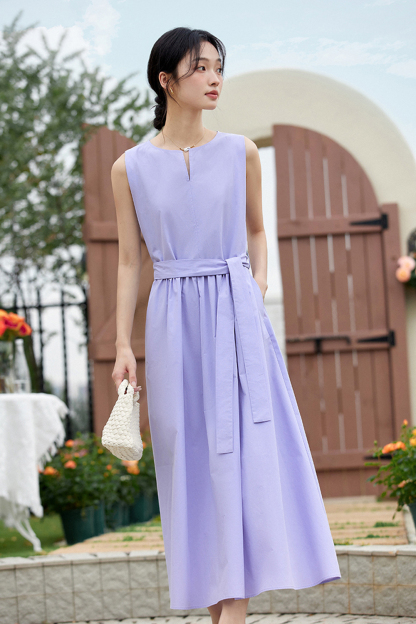 100% Cotton Premium Waist-cinching Sleeveless Maxi Dress-VIMLYSTORE