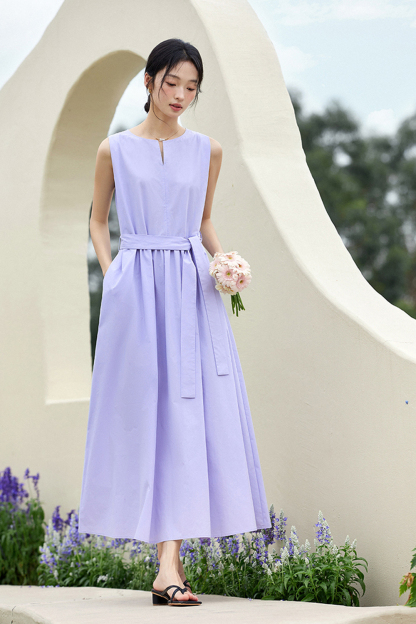 100% Cotton Premium Waist-cinching Sleeveless Maxi Dress-VIMLYSTORE
