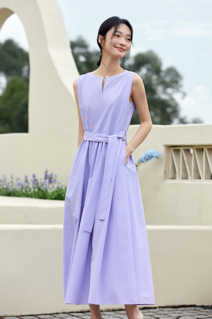 100% Cotton Premium Waist-cinching Sleeveless Maxi Dress-VIMLYSTORE