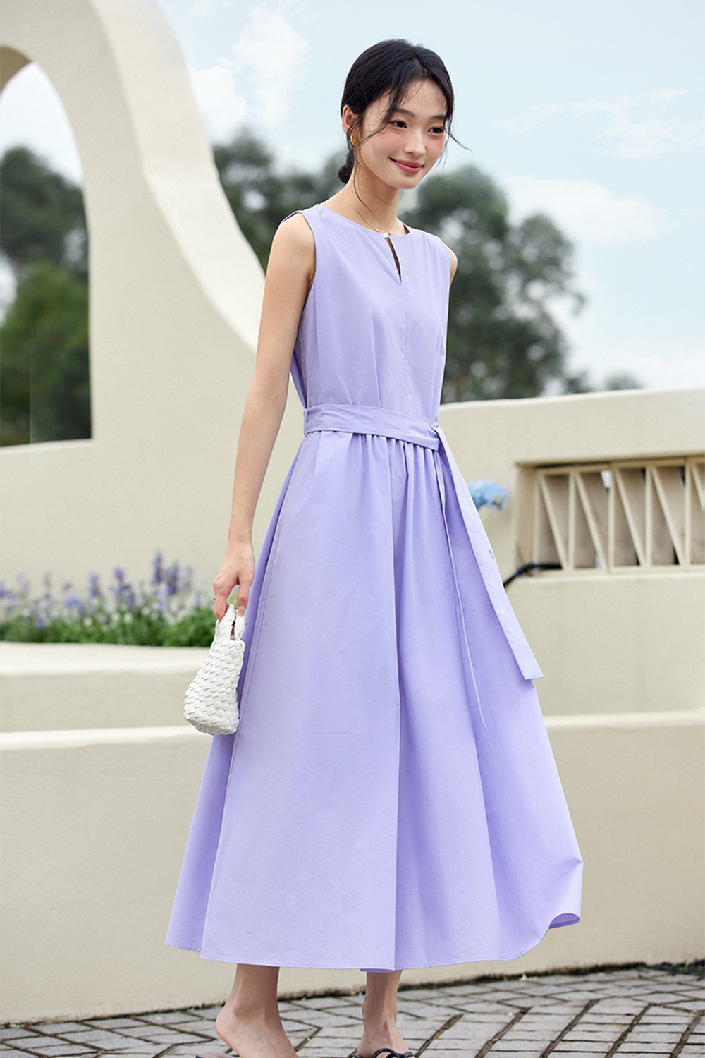 100% Cotton Premium Waist-cinching Sleeveless Maxi Dress-VIMLYSTORE