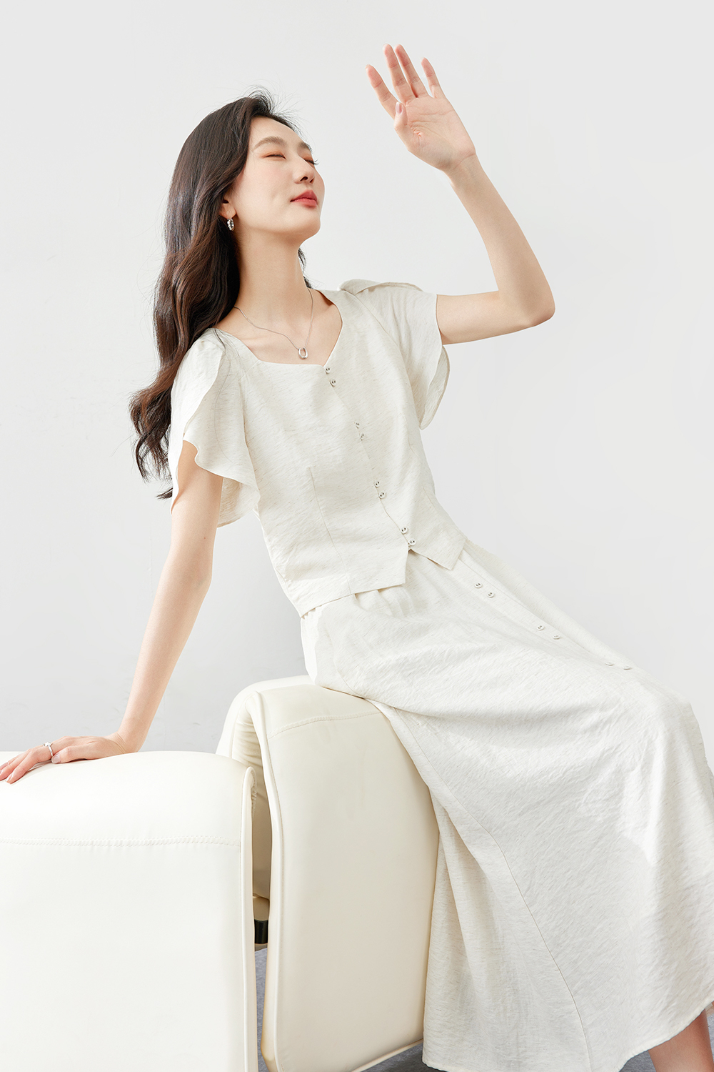 Square Neck Lace Sleeve Suit