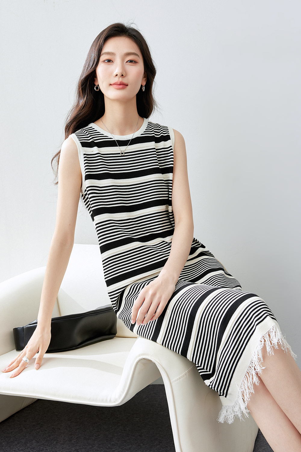 Striped Fringed Straight Dress