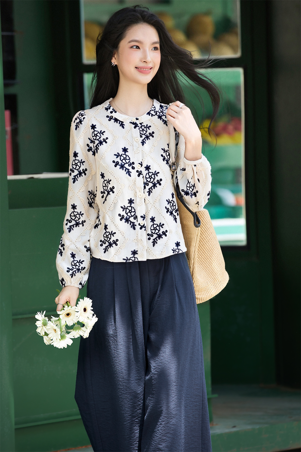 Linen Notch-Neck Top & Wide-Leg Pants Set-VIMLYSTORE