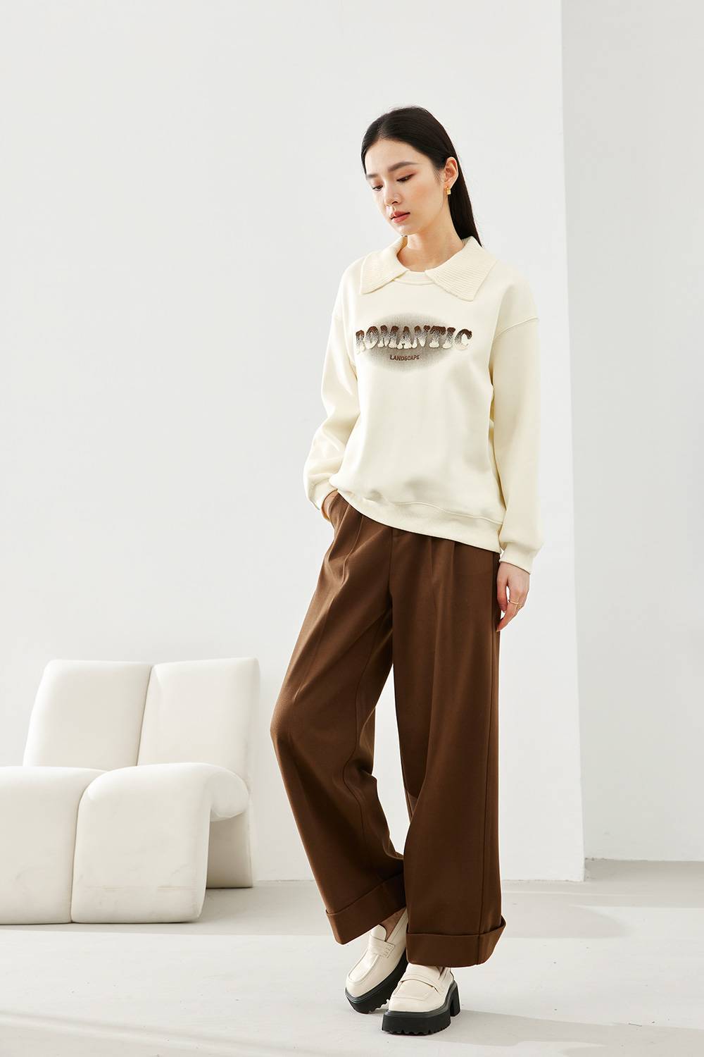 Fake two pieces casual sweater