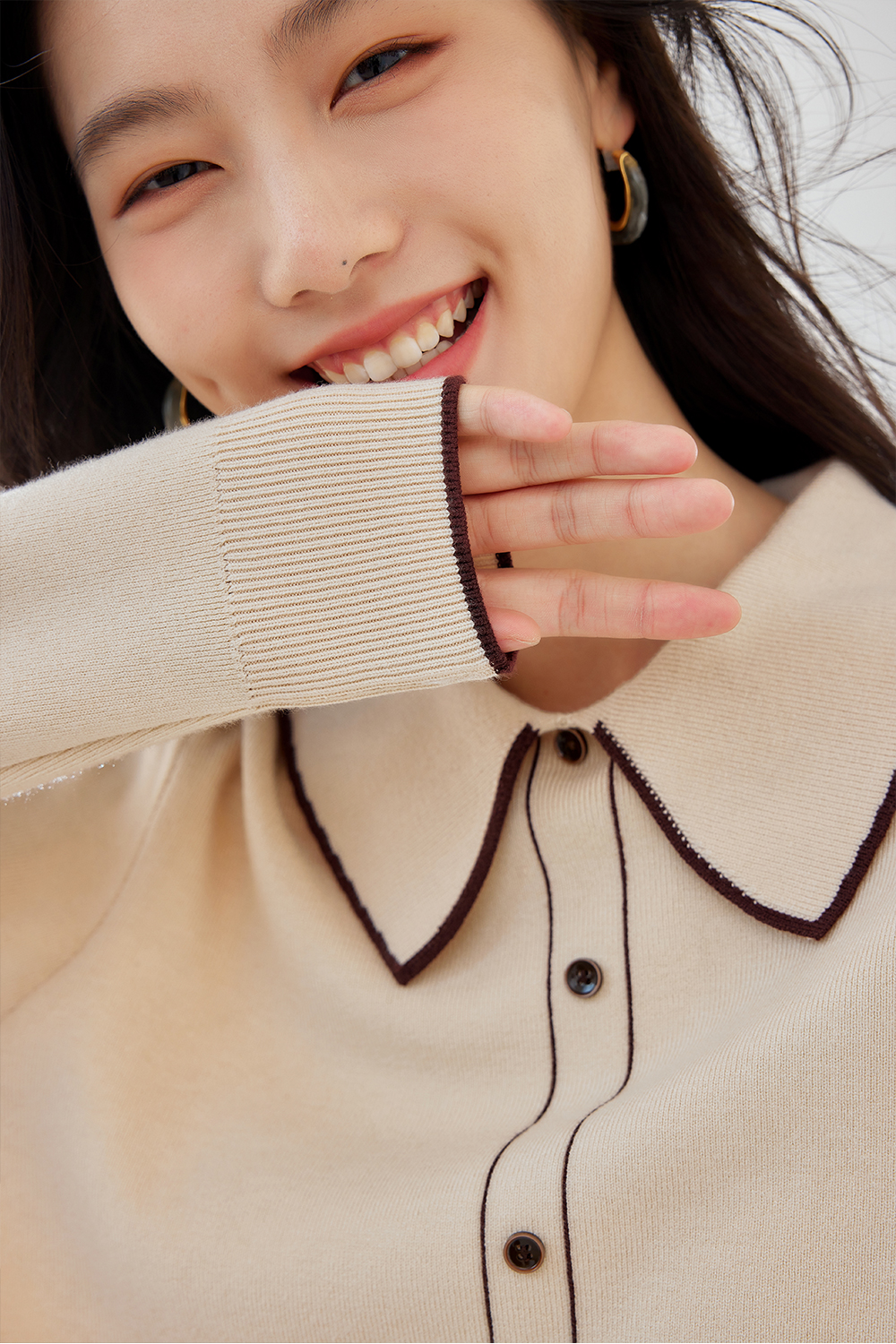 Color-Blocked Lapel Knit Sweater
