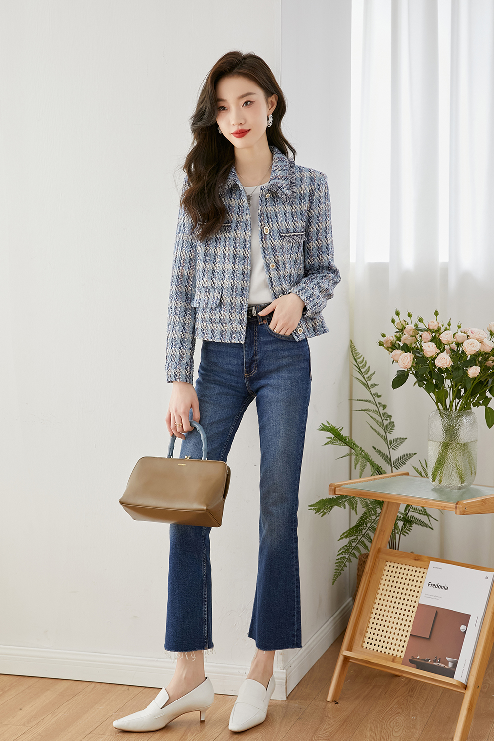 Lapel Blended Checkered Jacket-VIMLYSTORE