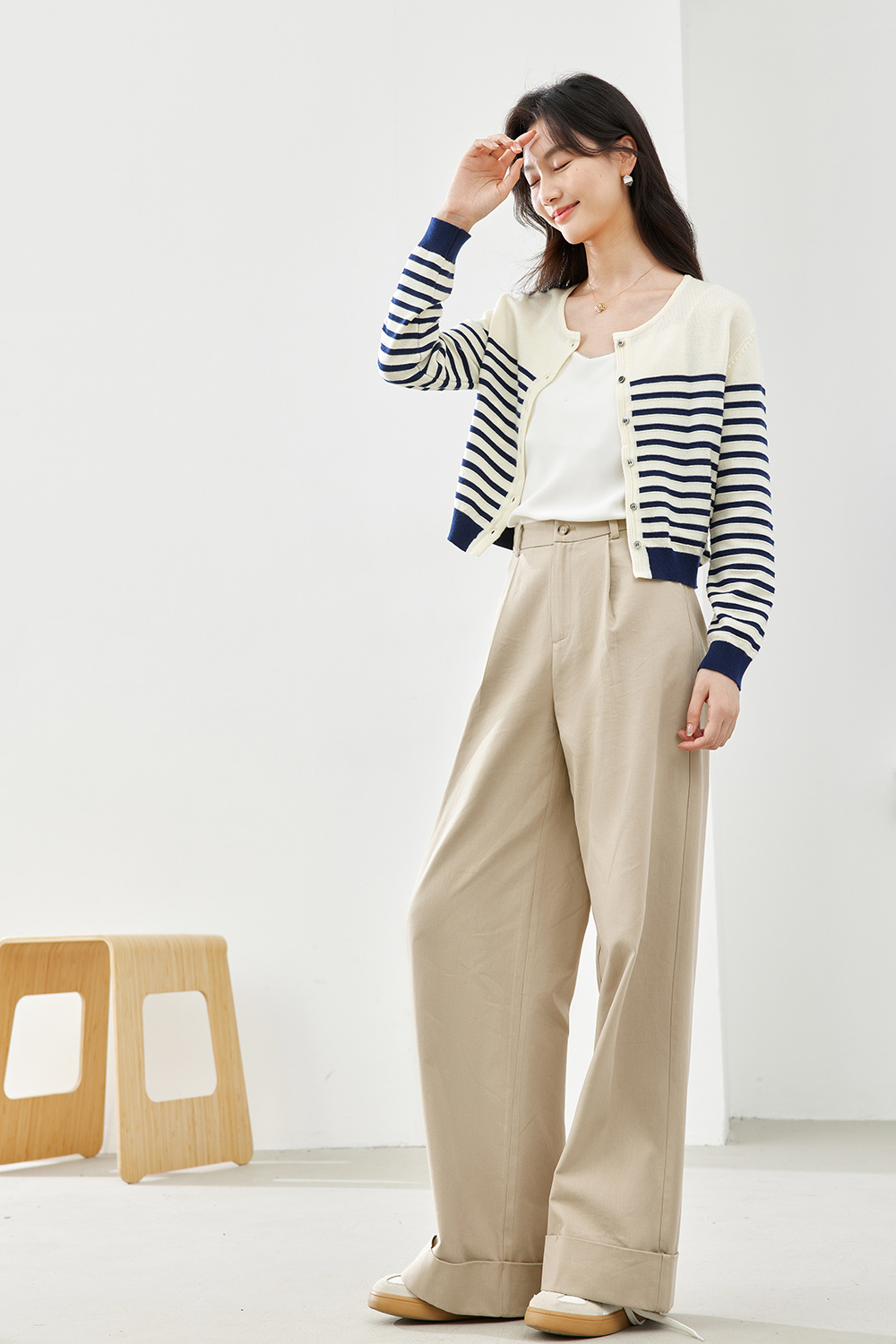 Apricot Blue Striped Knit Cardigan