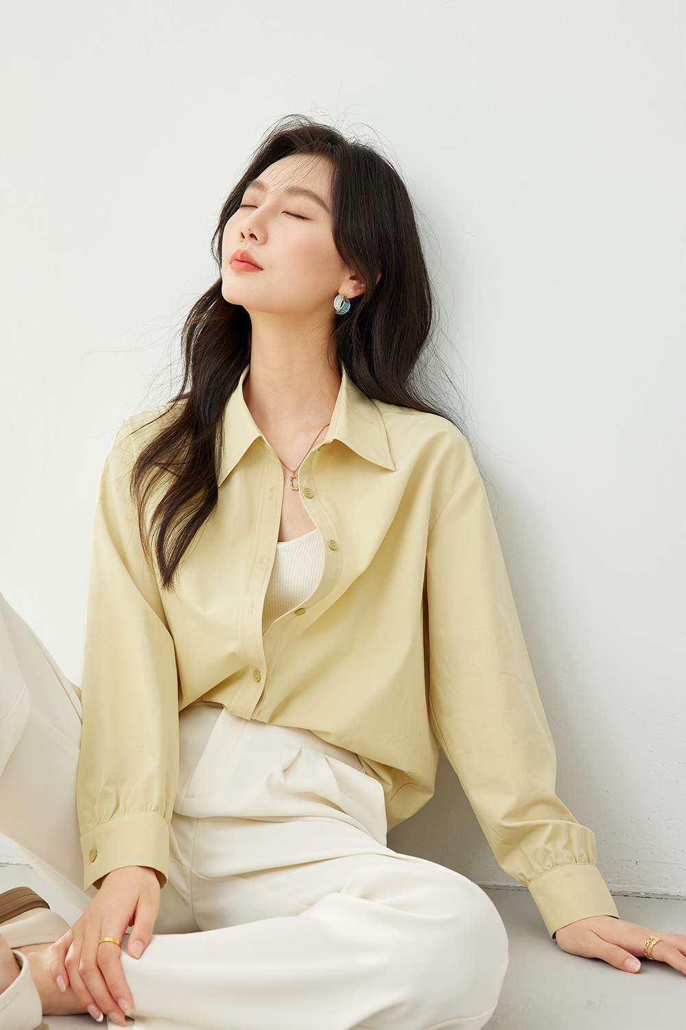 Temperament solid color shirt-VIMLYSTORE