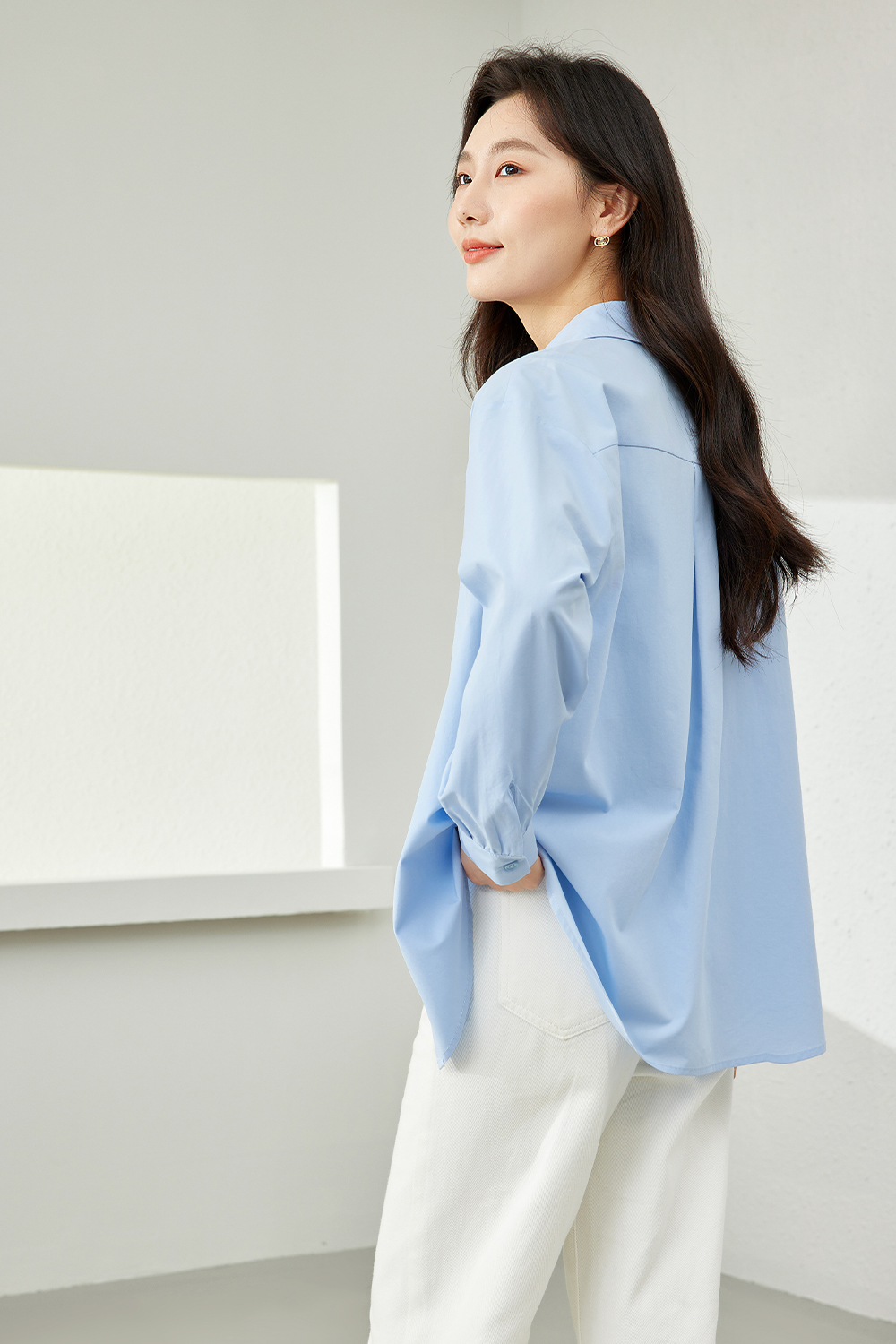 Temperament solid color shirt-VIMLYSTORE