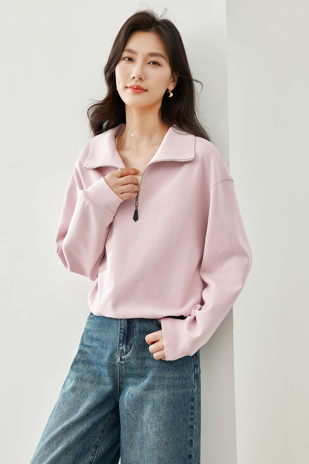 lapel knitted sweatshirt