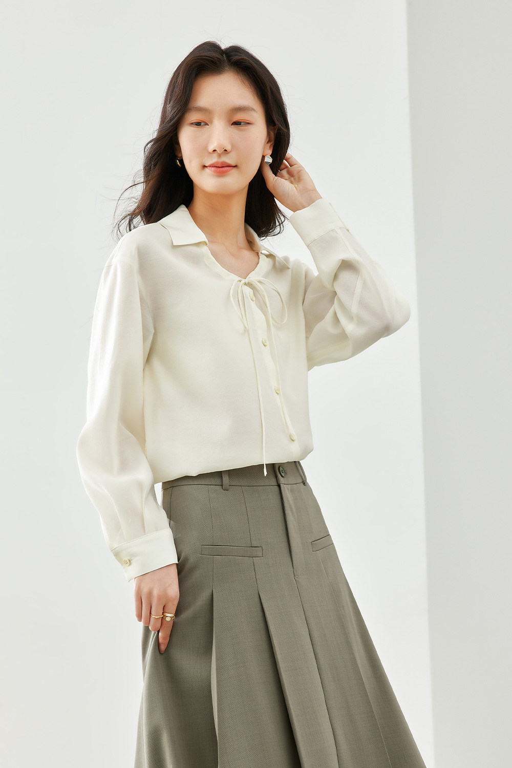 Tie-Neck Chiffon Shirt