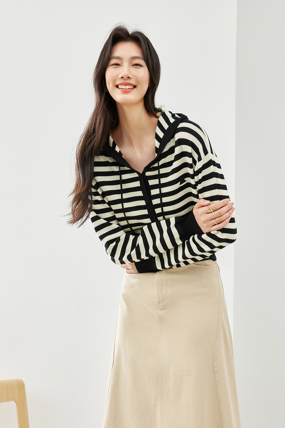 Hooded Striped Knit Cardigan