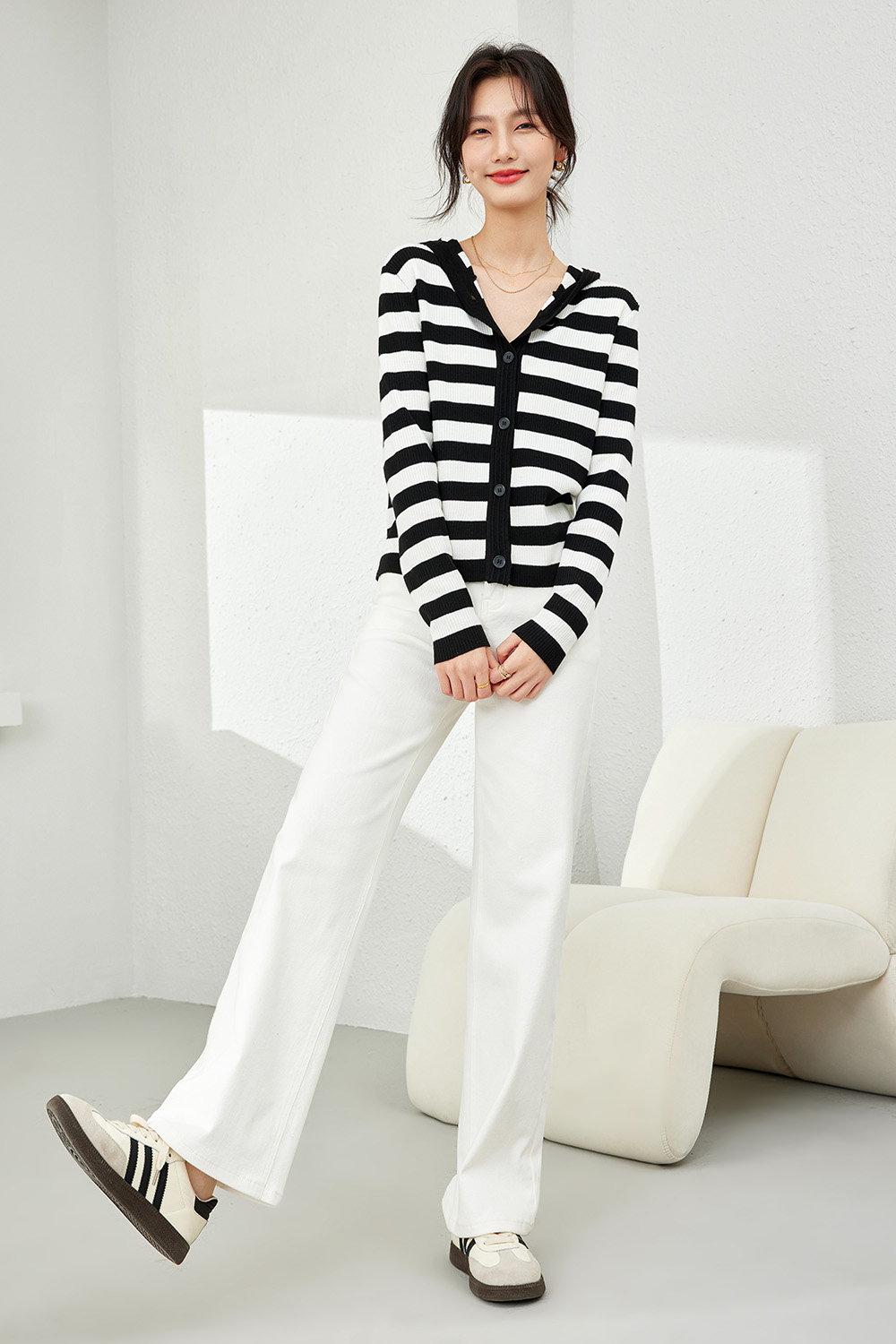 High-Elastic Hooded Knit Cardigan-VIMLYSTORE