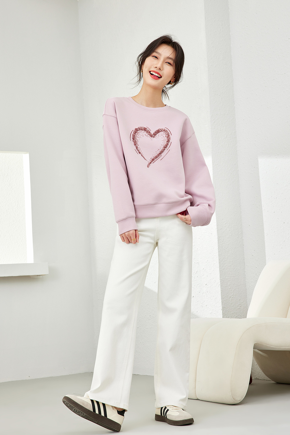 Heart Pattern Sweatshirt-VIMLYSTORE