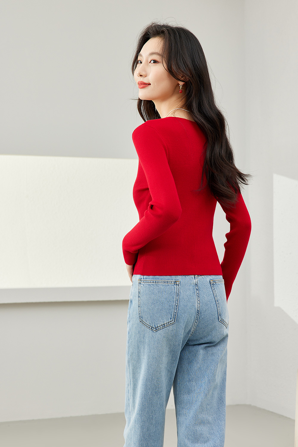 Thin V-neck knit Sweater-VIMLYSTORE