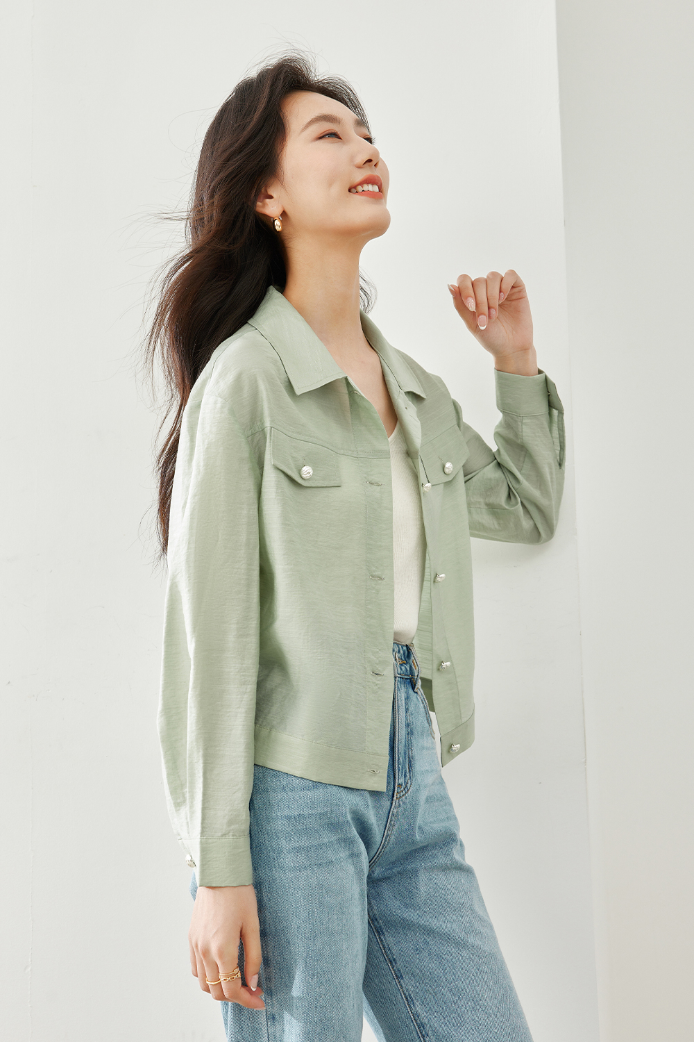 Linen-Blend Lapel Jacket