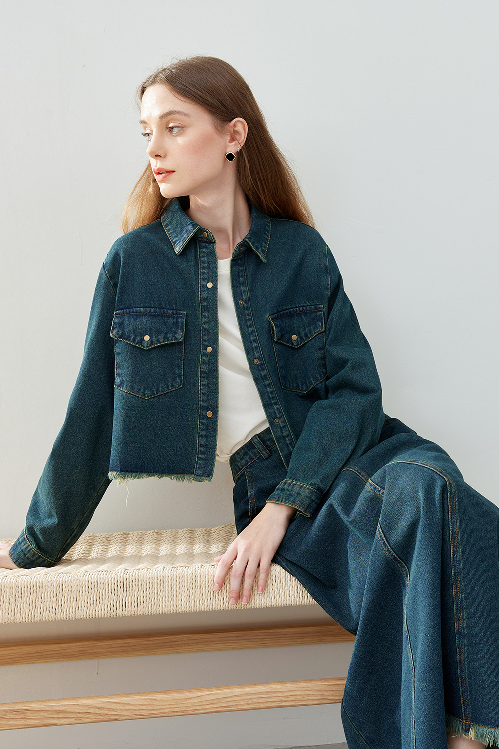 retro fashion denim suit skirt