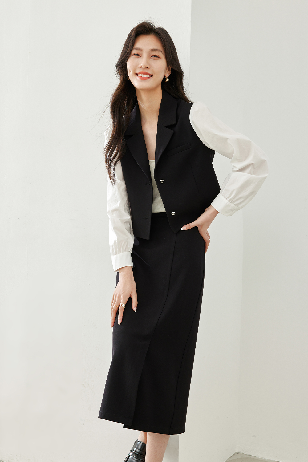 Contrast Color Commuting Two-Piece Set