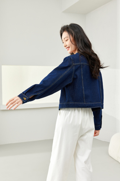 Round Neck Denim Short Jacket