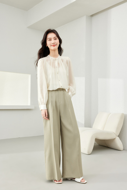 Round Collar Bud Tencel Shirt