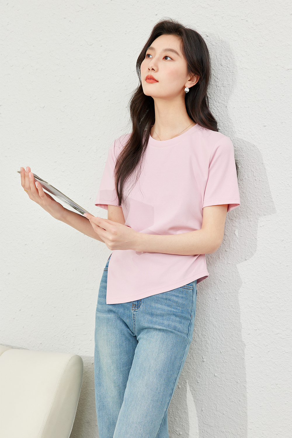 Waist Cinched Split Hem T-Shirt