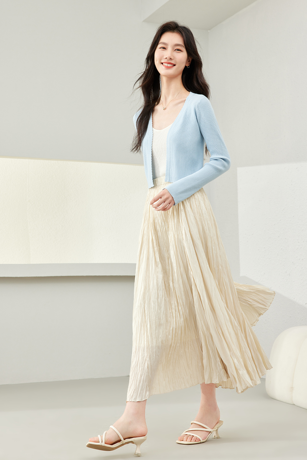 Flowy Pleated A-Line Skirt-VIMLYSTORE