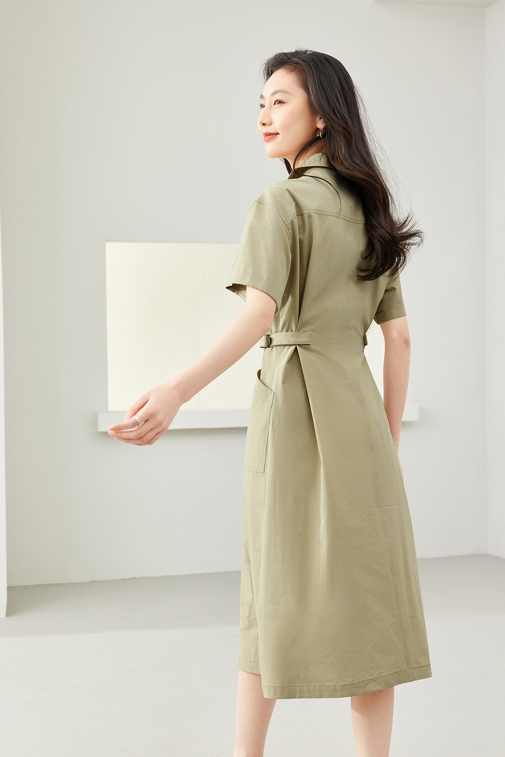 Polo Collar Shirt Dress-VIMLYSTORE