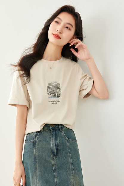 Vintage Printed Reverse Sleeve T-Shirt-VIMLYSTORE