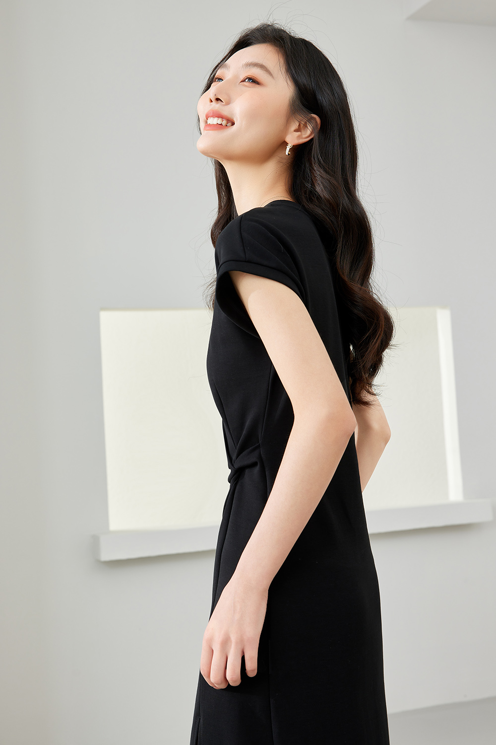 Pleated Cinched Waist Dress