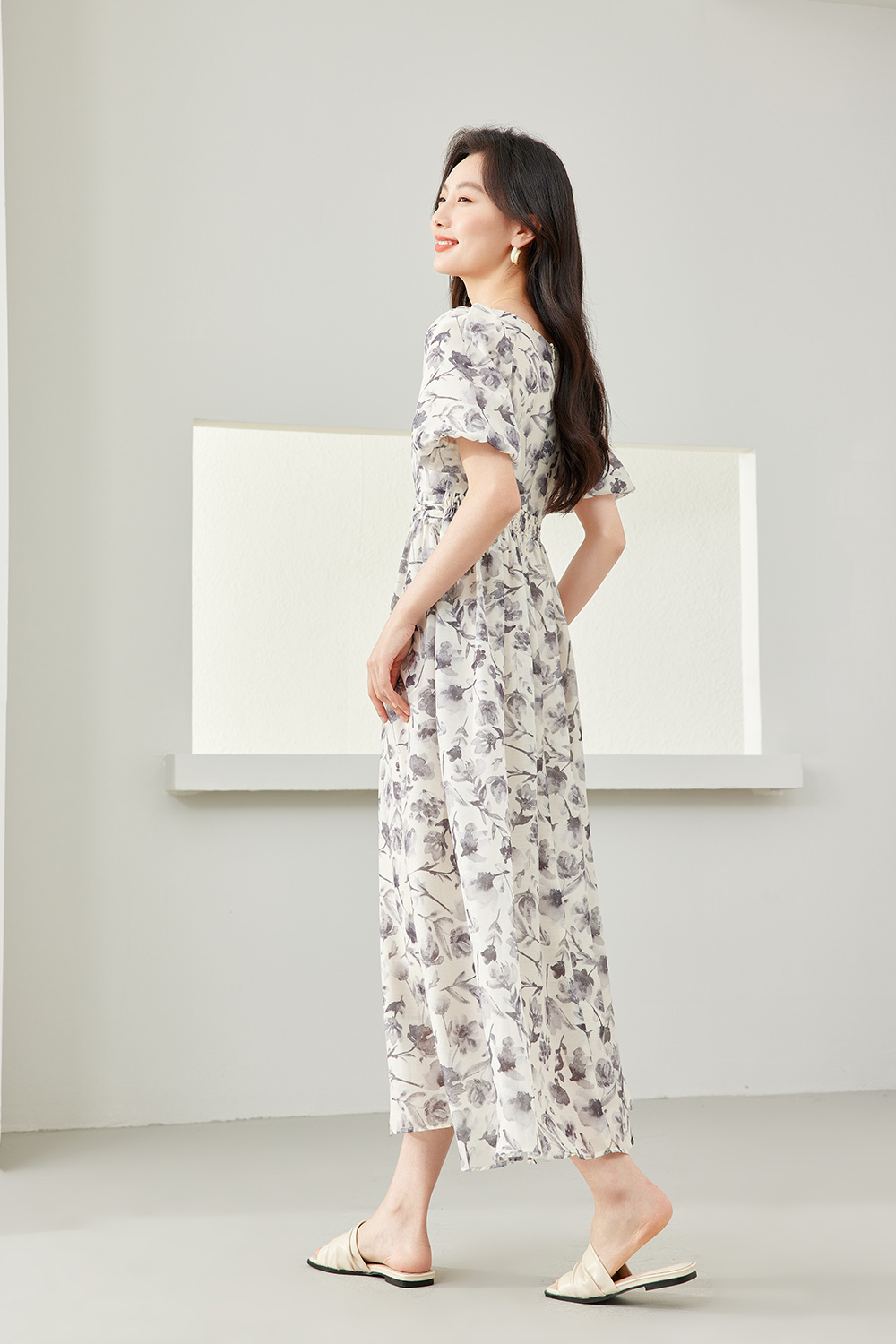 Puff Sleeve Printed Dress